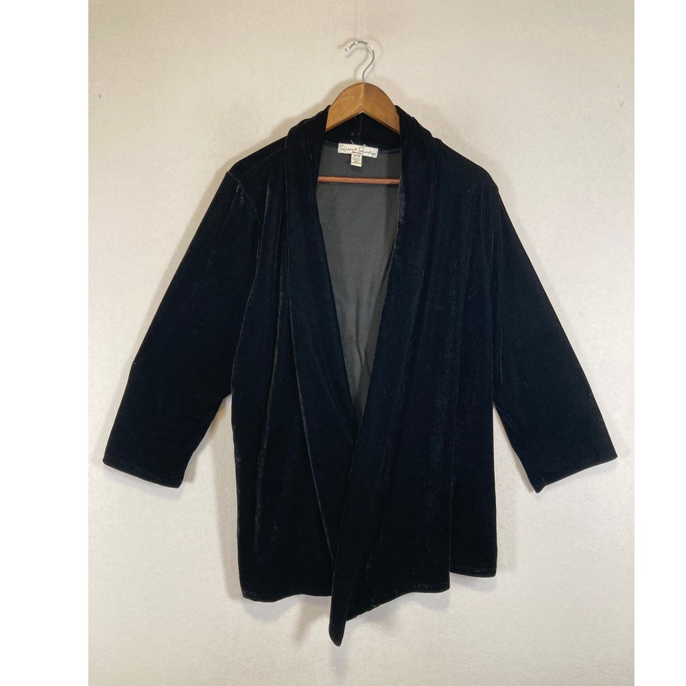 Whimsigoth French Laundry Woman 14/16 Black Velvet Open Front Snap Cardigan